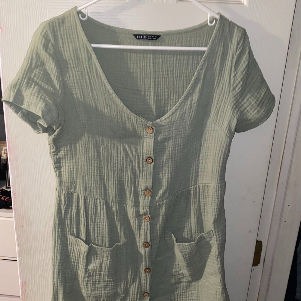 Sage Green Smock Button Up Dress